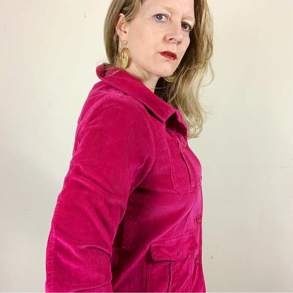 AC-3998 Fuchsia Corduroy Button Front Chest Pockets Jacket Size Medium - Picture 5 of 10